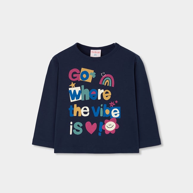 T-shirt en maille fille imprimé lettres bleu <span itemprop=