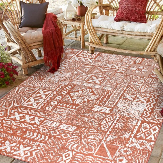 Tapis extérieur, kilim reversible EX1 ETNO Couleur terracotta, crème <span itemprop=