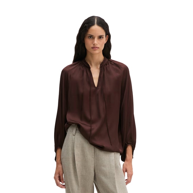 Chemisier bohème en satin, coupe décontractée en viscose fluide rouge <span itemprop=