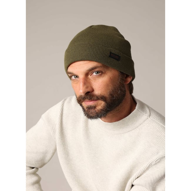 Bonnet côtelé homme à revers avec patch logo MALCOLM dark khaki <span itemprop=
