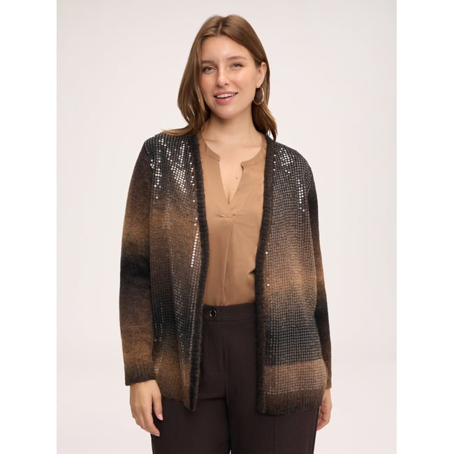 Cardigan à paillettes marron <span itemprop=