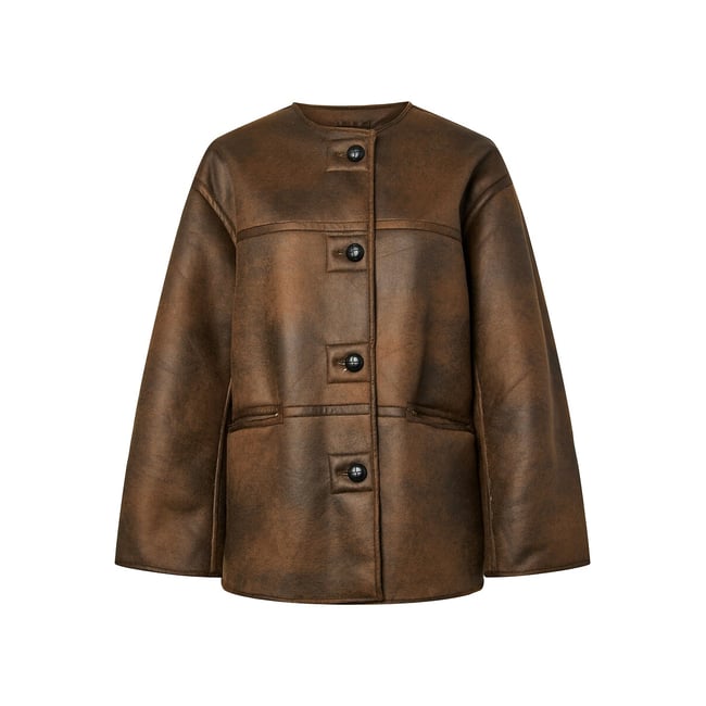 Cappotto reversibile in sherpa beige PIECES