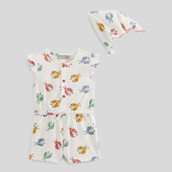 Combinaison courte avec fichu imprimés en coton BIO GOTS naturel <span itemprop=