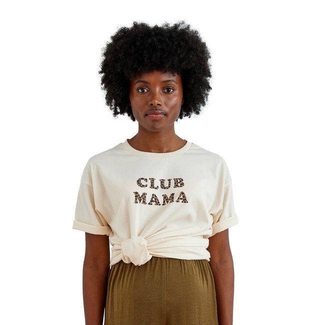 T-shirt de grossesse à message imprimé léopard en coton biologique* écru <span itemprop=