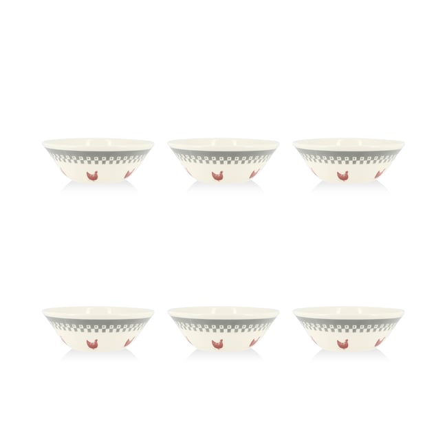 Lot de 6 coupelles en grès 16cm, GALLINA Couleur blanc-gris-rouge <span itemprop=
