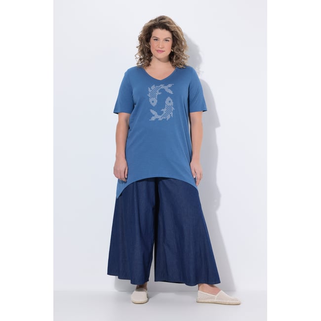 T-shirt en coton bio, motif poissons bleu jean <span itemprop=