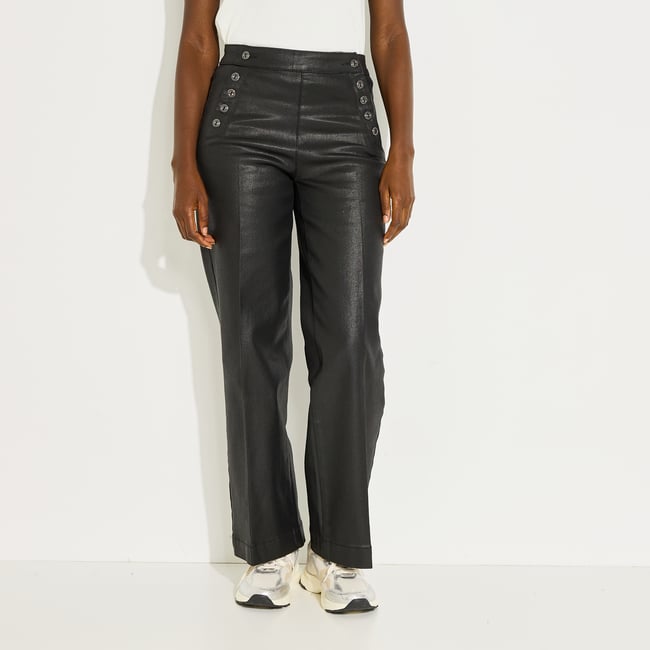 Jean flare enduit EPOMPON F02 noir <span itemprop=