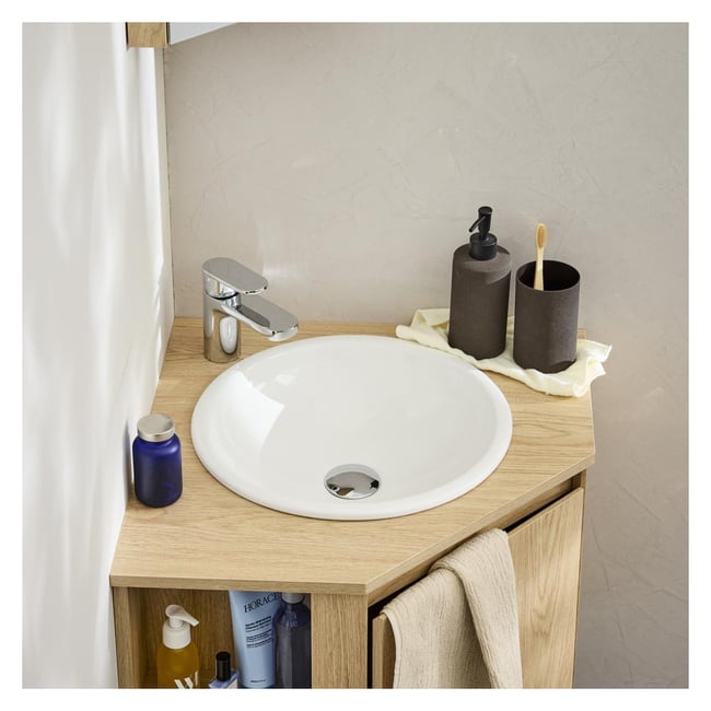 Vasque à encastrer ronde en céramique blanche 37cm LEO Couleur blanc <span itemprop=
