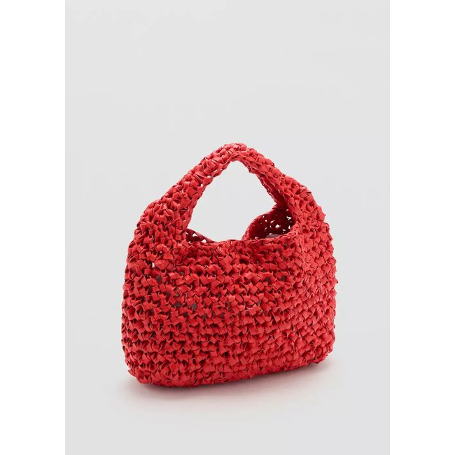 Sac à main fait main en cuir tressé rouge <span itemprop=