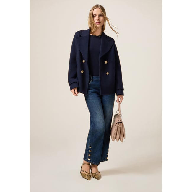 Jean regular avec boutons décoratifs bleu <span itemprop=