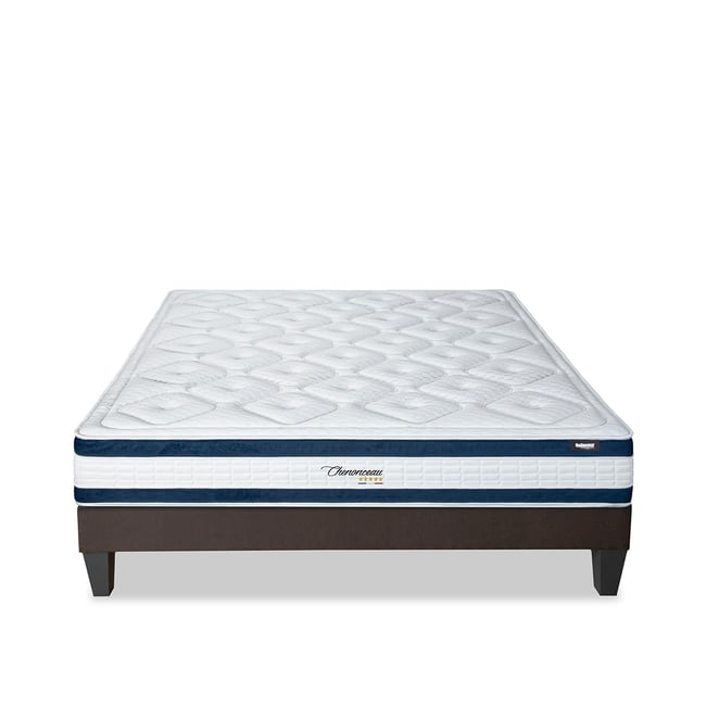Ensemble Chenonceau 180x200 cm Matelas Mousse + Sommier Bois Couleur blanc <span itemprop=