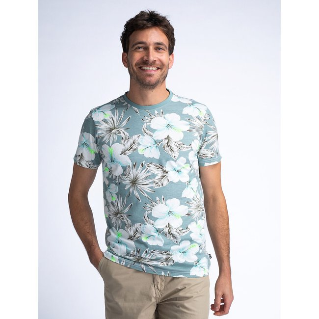 Camiseta estampada con cuello redondo verde grisaceo <span itemprop=
