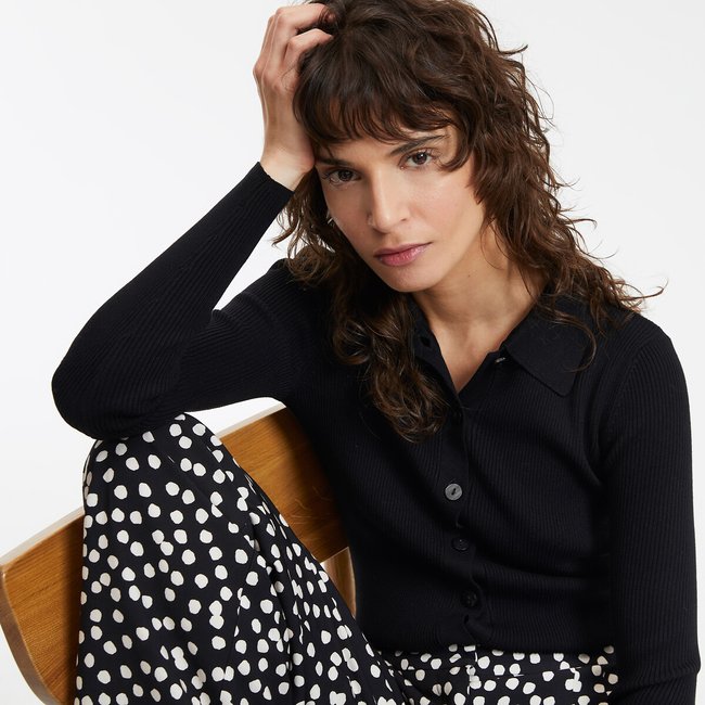 Cárdigan de cuello alto en punto fino, cierre de botones - LA REDOUTE COLLECTIONS