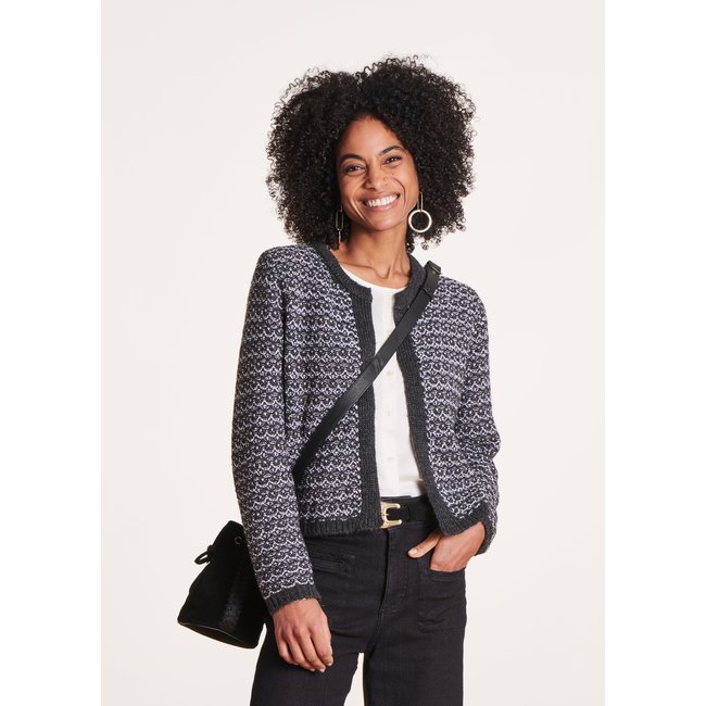 Gilet en maille irisée encolure ronde gris foncé <span itemprop=
