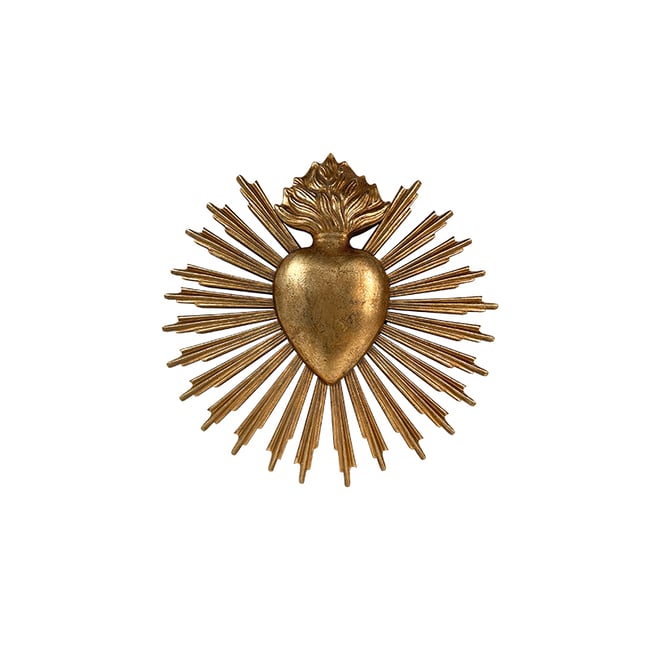 Déco murale ex-voto coeur soleil 25x25cm Couleur or <span itemprop=