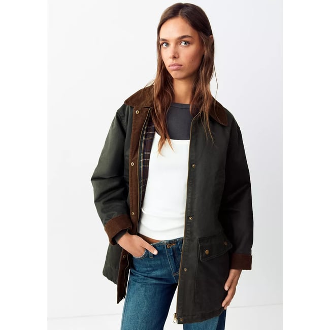 Parka coton en velours côtelé vert moyen <span itemprop=