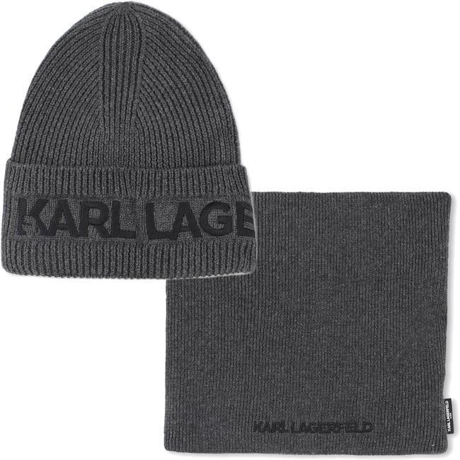 Ensemble bonnet + tour de cou tricot anthracite chine <span itemprop=