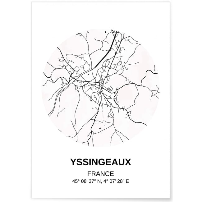 Affiche Carte Yssingeaux Couleur blanc <span itemprop=