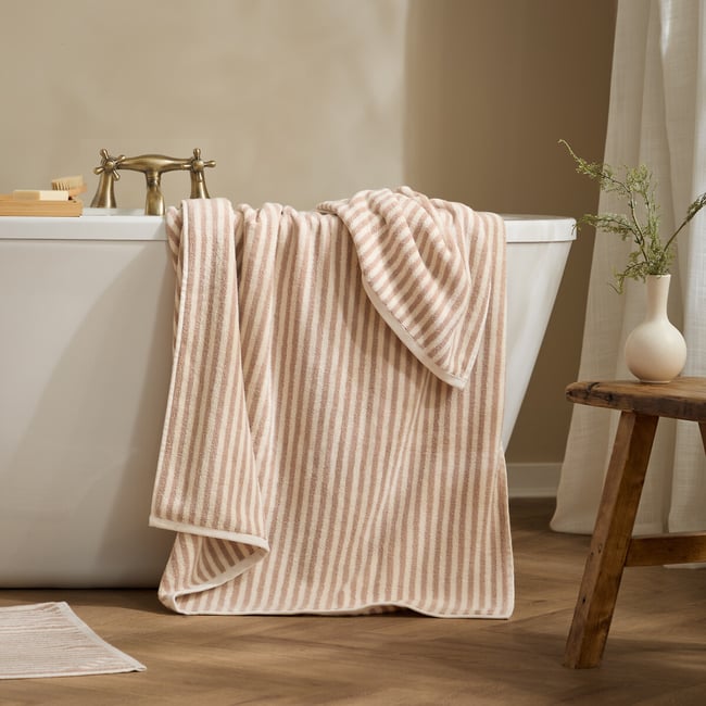 Hebden Striped 100% Cotton XL Bath Sheet, natural, YARD