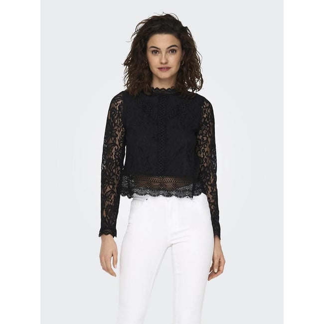 Blouse courte en dentelle noir <span itemprop=