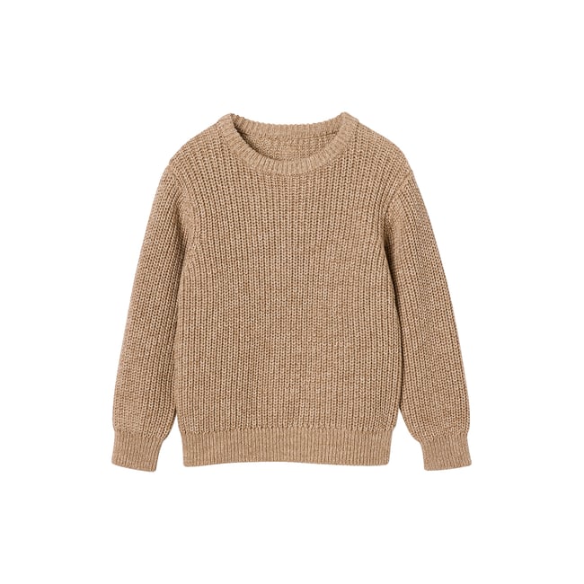 Pull col rond beige chiné <span itemprop=