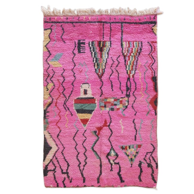 Tapis berbère marocain en laine 171 x 261 cm Couleur rose poudrée <span itemprop=