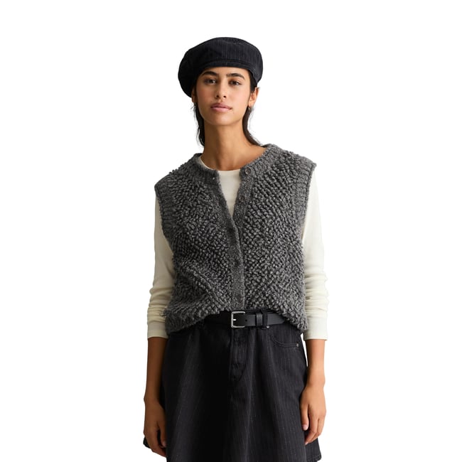 Cardigan sans manches en bouclé  bubble , coupe régulière en mélange de coton, de laine vierge et de viscose - MARC O’POLO DENIM