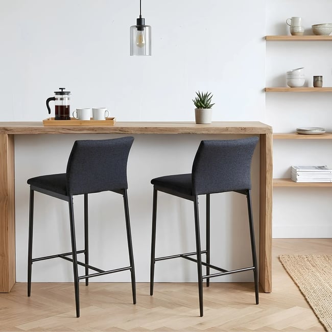 Tabourets de bar en métal et tissu gris (lot de 2) - FAUST Couleur noir <span itemprop=