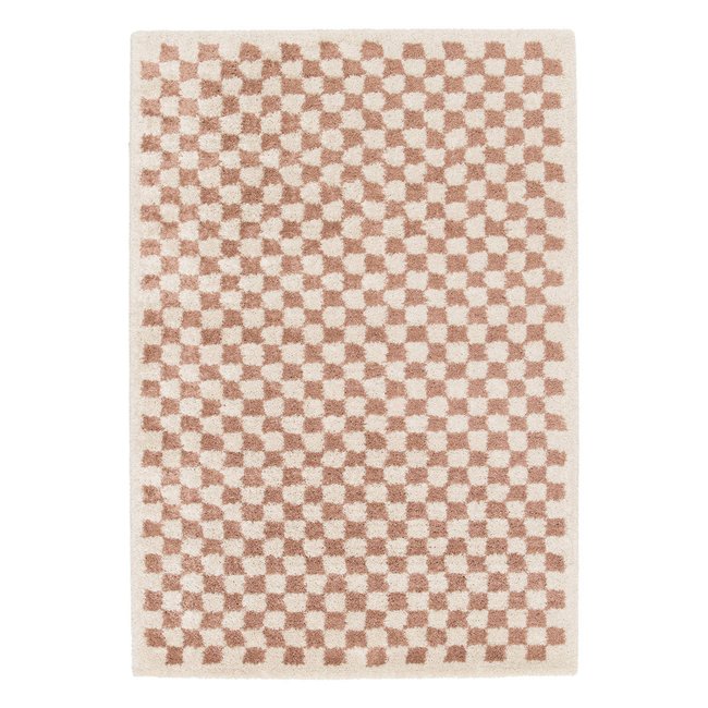 Tapis intérieur shaggy damier vieux rose et crème TAYLOR - SWEEEK