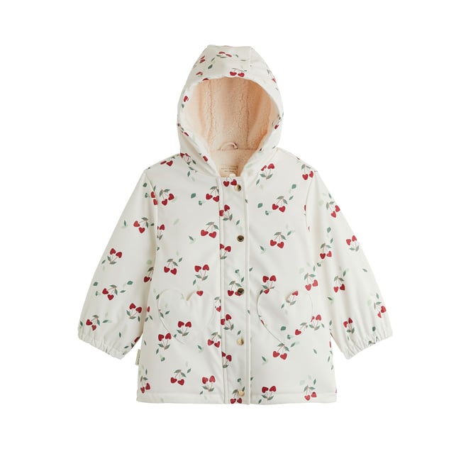 Manteau enfant imperméable doublé sherpa avec capuche Louise ecru <span itemprop=