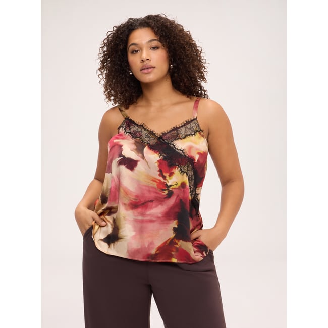 Top avec imprimé floral et dentelle beige <span itemprop=