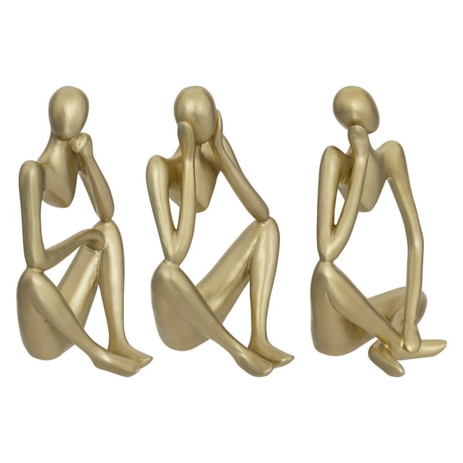 Ensemble De 3 Statuettes Femme En Résine Dorée H17 Couleur v019843 <span itemprop=