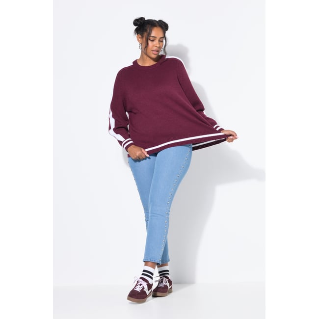 Pull oversize à manches longues raglan rouge vin <span itemprop=