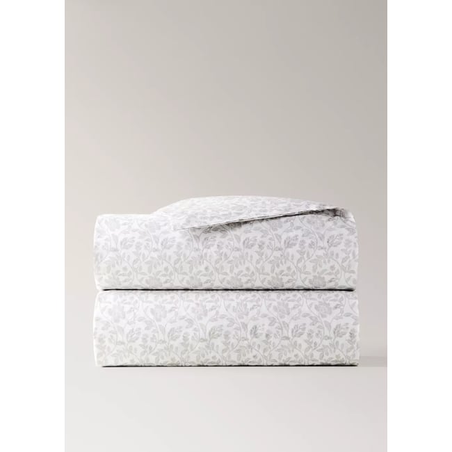 Housse de couette en percale de coton imprimée fleurs lit 180/200 écru <span itemprop=