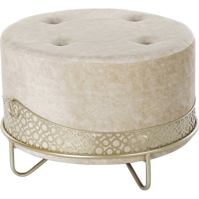 Pouf en polyester, détail métal, Glam Couleur beige doré <span itemprop=