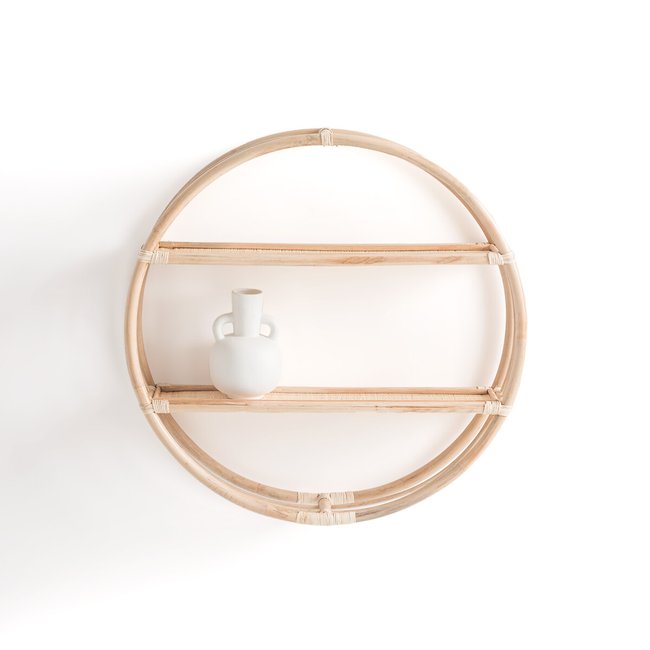Estantería redonda de pared de ratán Ø60 cm, Malu natural <span itemprop=