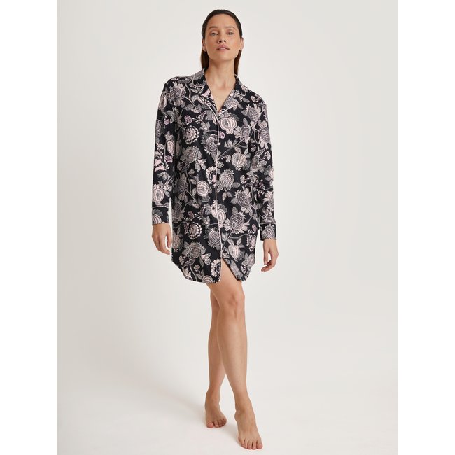 Chemise de nuit à manches longues en modal TENCEL™ et soie black print <span itemprop=