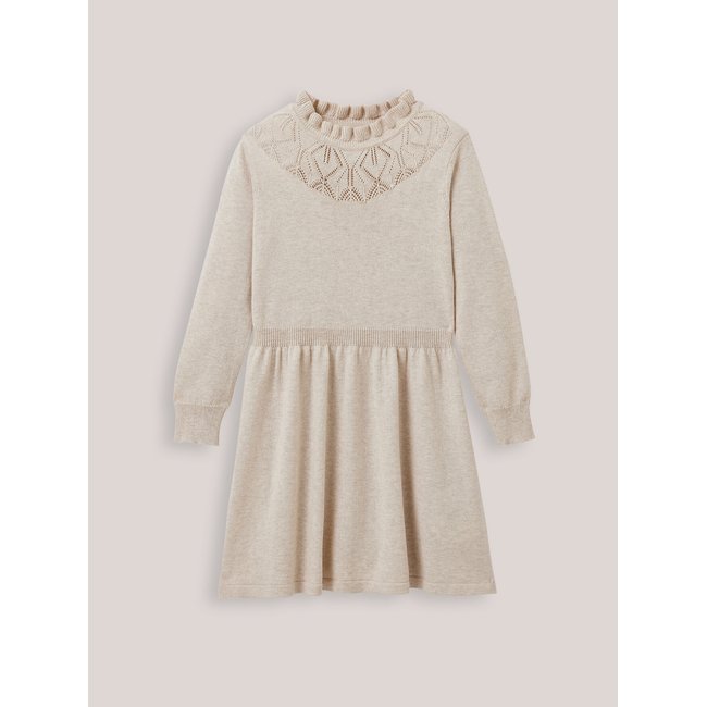 Robe pull pointelle beige <span itemprop=