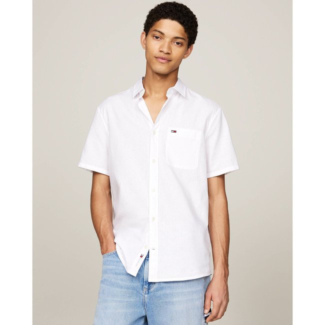Cotton/Linen Shirt in Regular Fit with Short Sleeves - TOMMY JEANS