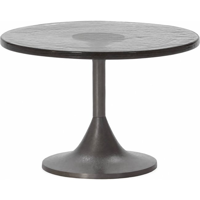Table basse ronde en métal et verre Couleur plomb antique <span itemprop=