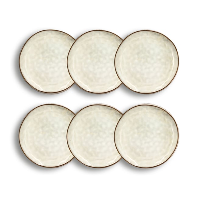 Lot de 6 assiettes desserts en grès 20,5cm, BORAL Couleur beige <span itemprop=