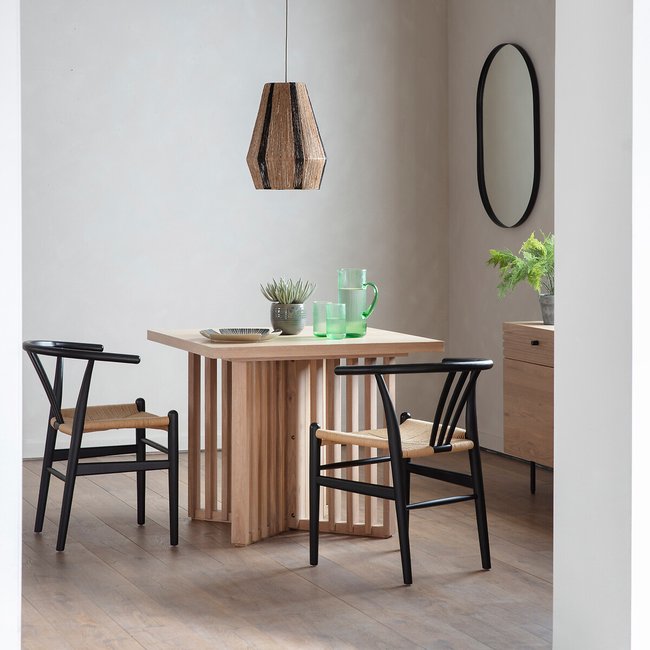 Batala Japandi Oak Slatted Square Dining Table (Seats 4), oak, SO'HOME