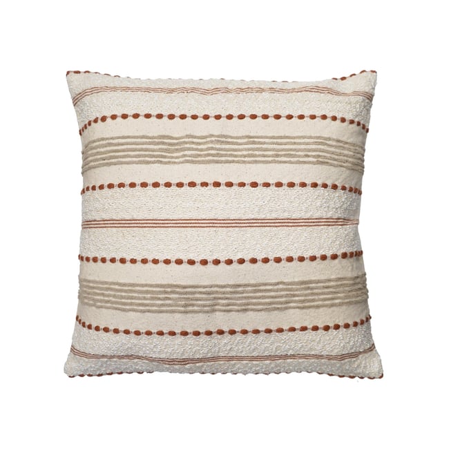 Coussin décoratif en polycoton tissé à rayures texturées naturel <span itemprop=