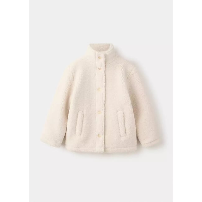 Manteau effet moutonné boutons écru <span itemprop=