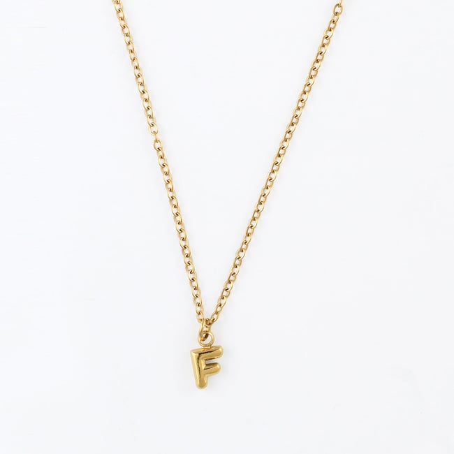 Collier à pendentif lettre F acier inoxydable doré <span itemprop=