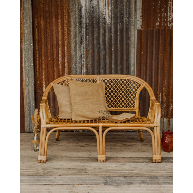 Banquette en rotin Martine N°170 - Bon état Couleur bois clair <span itemprop=