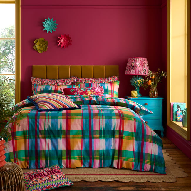 Wanderweave Ikat Check 100% Cotton Reversible Duvet Cover Set, multi-coloured, SOPHIE ROBINSON