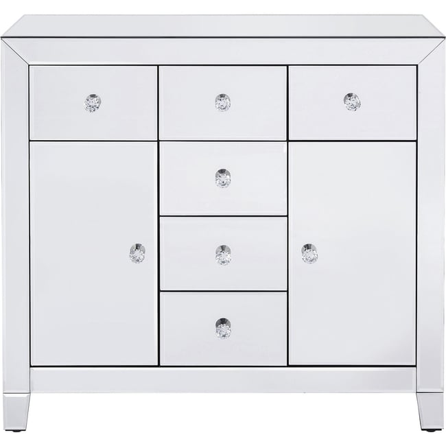 Commode 2 portes 6 tiroirs en verre miroir, LUXURY Couleur argent <span itemprop=