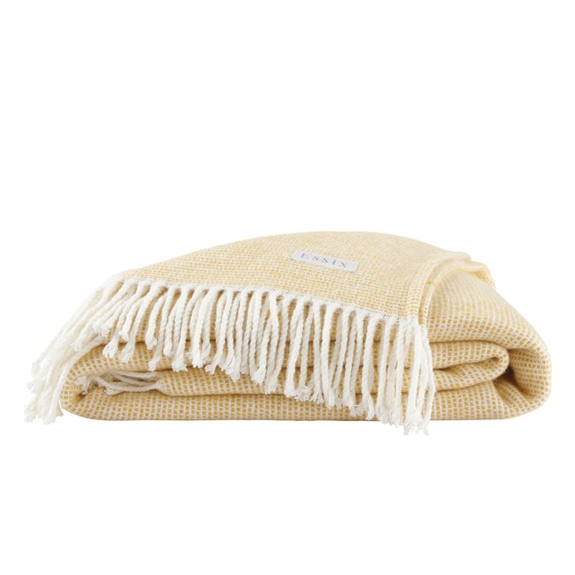 Plaid à franges en jacquard de coton, COCON miel <span itemprop=
