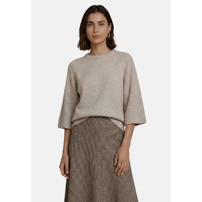 Pull-over en maille à manches chauve-souris light beige melange <span itemprop=